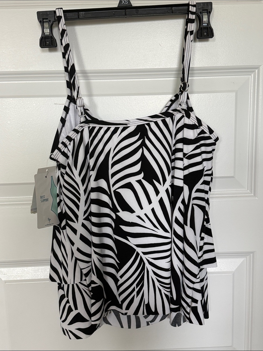 Swim Solutions Black & White Palm-Print Tiered Swim Tank - Picture 7 of 9